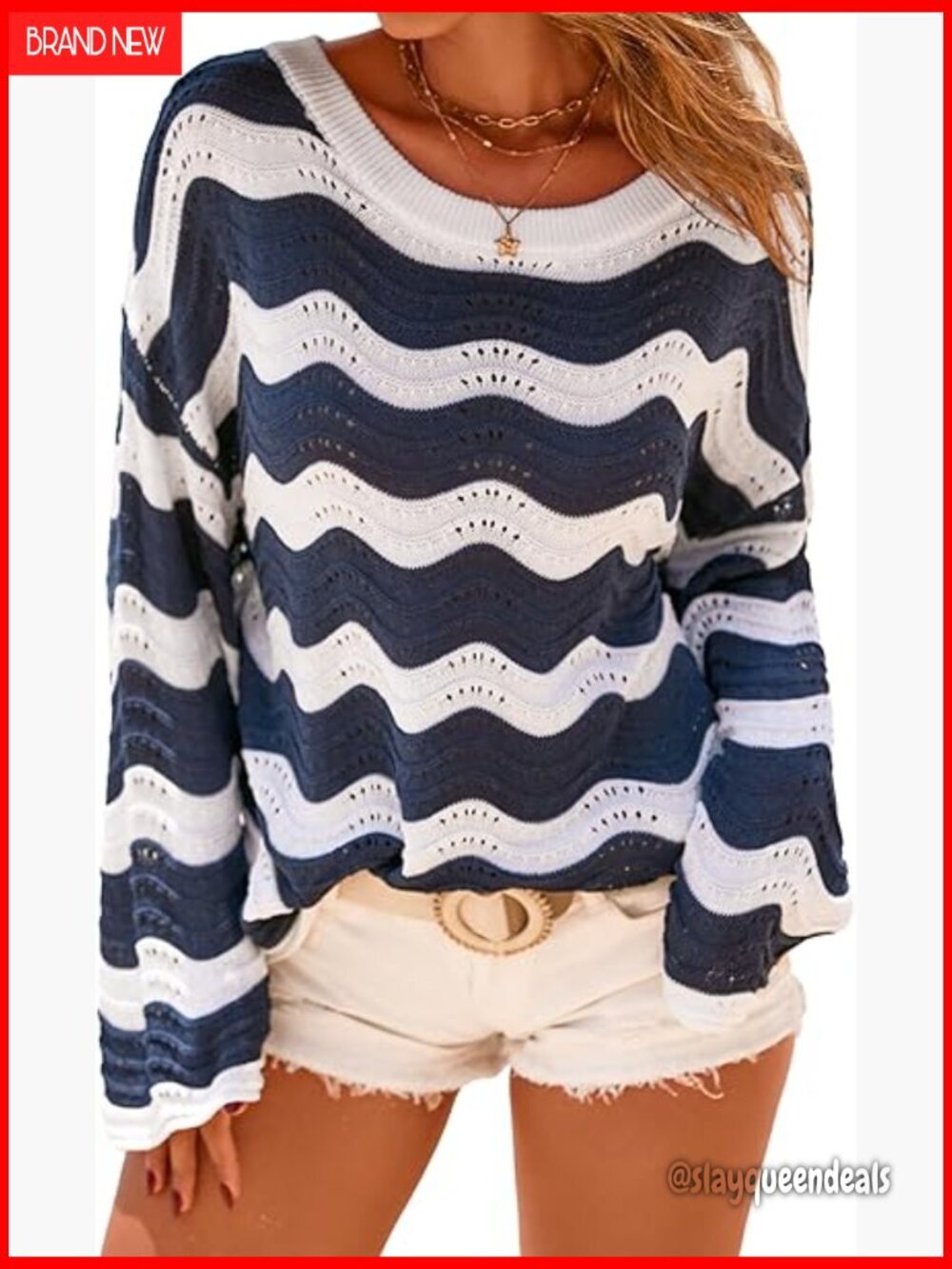 Linen Blend Oversized Crochet Bell Sleeve Beach Cover-Up Top